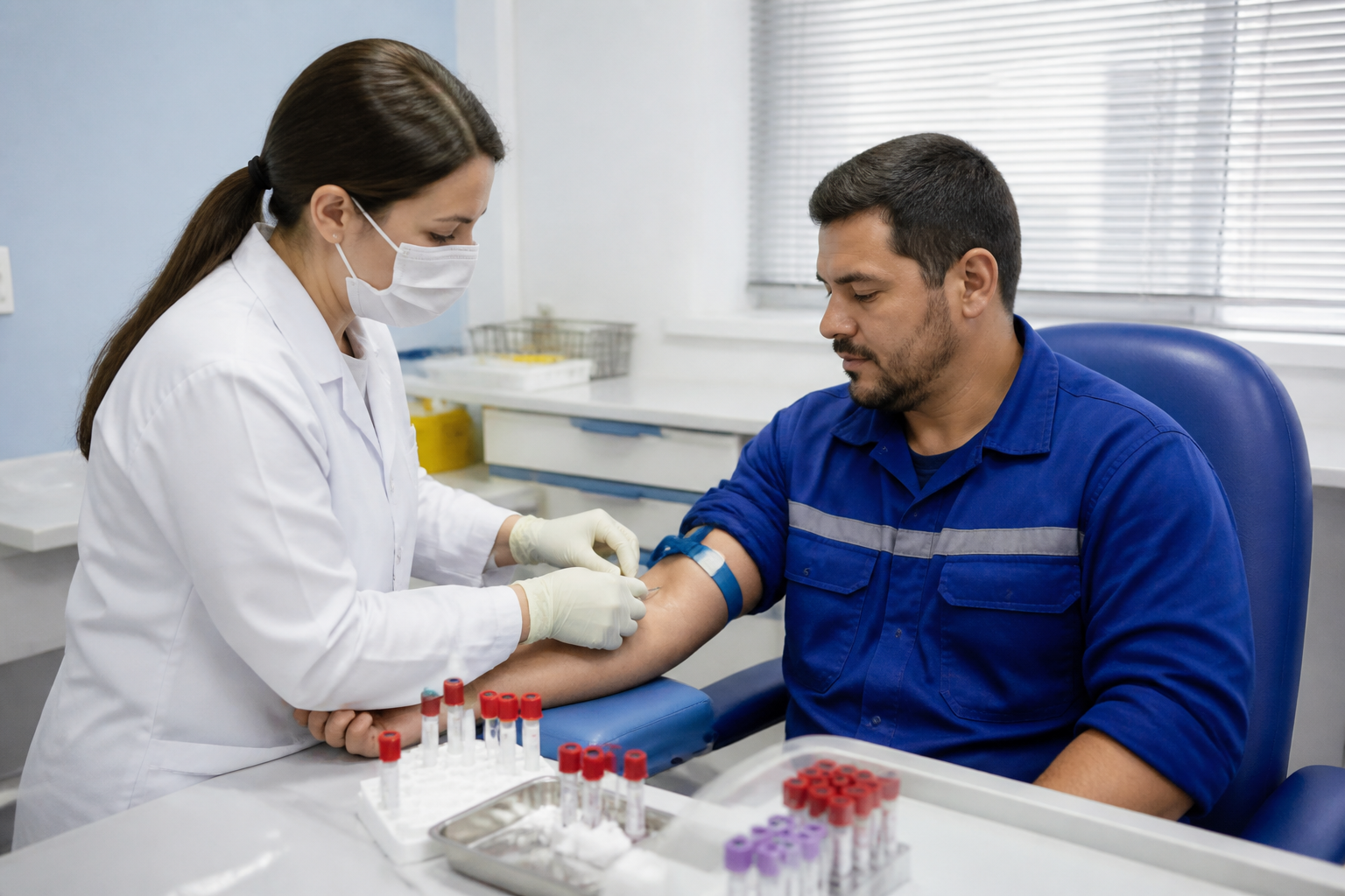 Coleta de sangue para exames laboratoriais ocupacionais